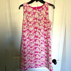 Pink dress with white overlay. Never worn. Vince Camuto. Size 8.
